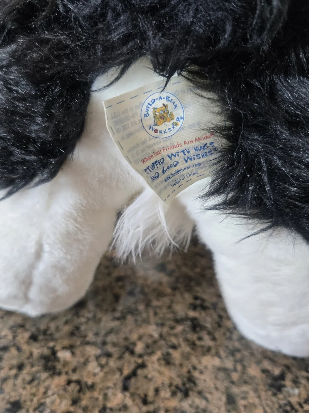 Build A Bear Workshop Black & White Plush Dog Toy with Red Patterned Leash